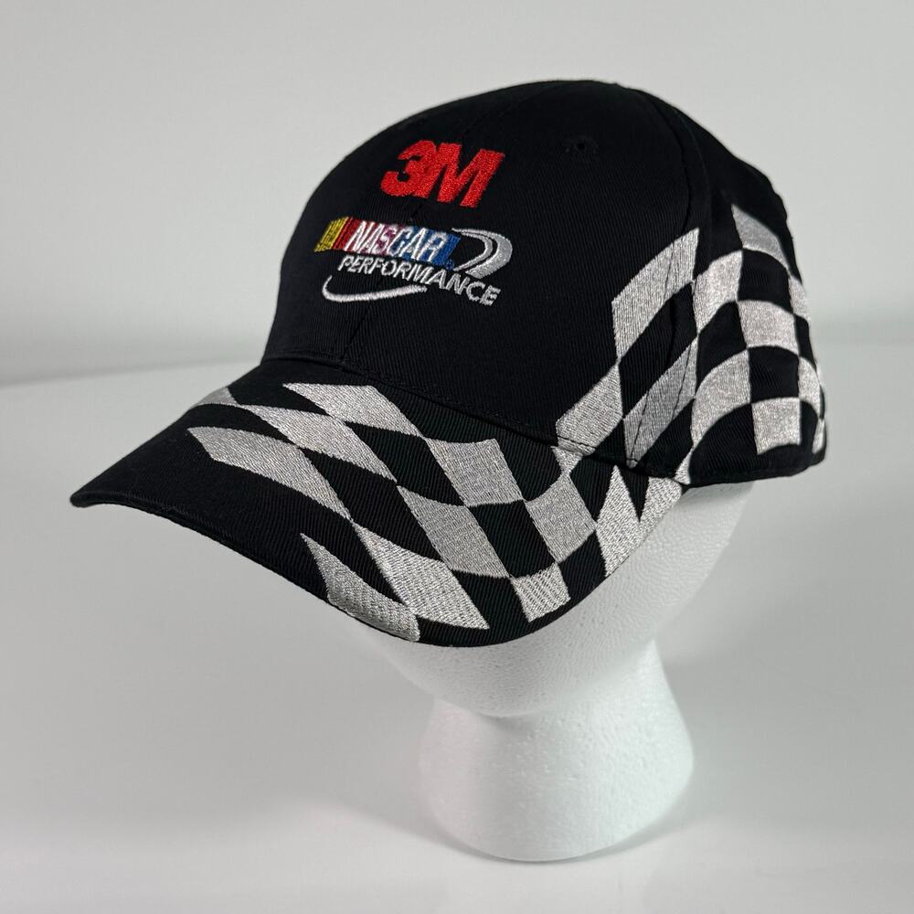 3M NASCAR Performance Hat Black Checkered‎ Flag Strapback Cap